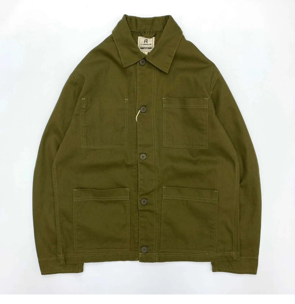 Men's 100% Cotton Work Jacket With Multi-Pocket Autumn Winter Turn-Down Collar American Style Cargo Thin Loose Jackets And Coats