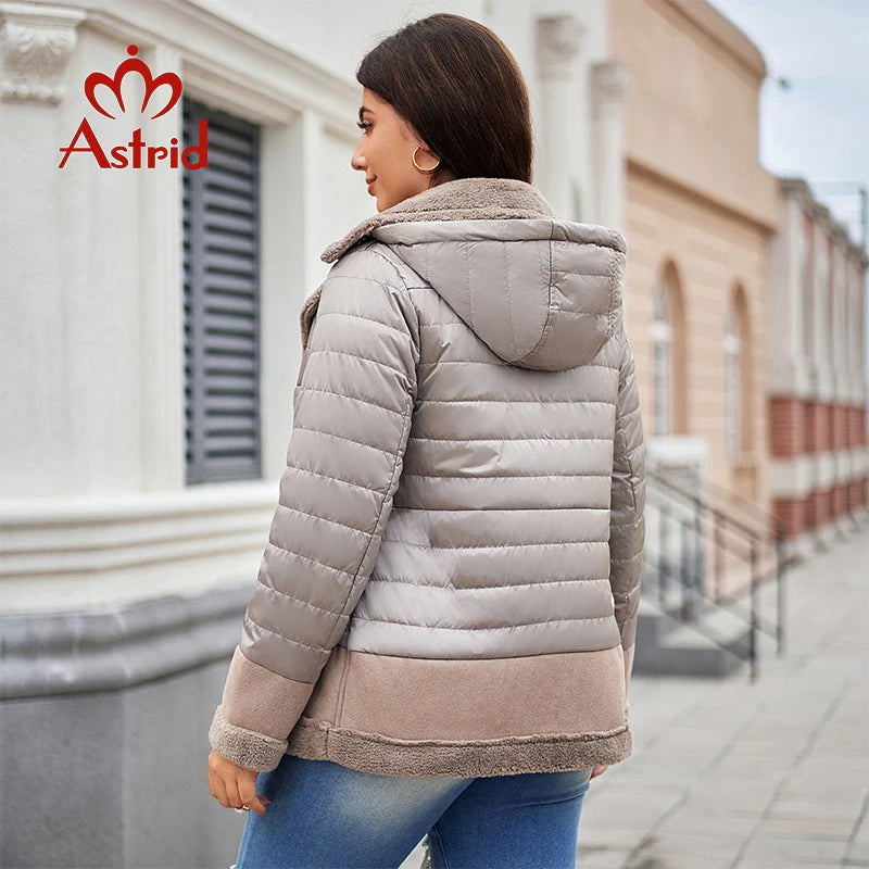 Astrid Autumn Women's Jacket Double-Faced Fur Spliced Design Hooded Warm Down Coats Demi-Season Parkas Plus Size Outwears 10035