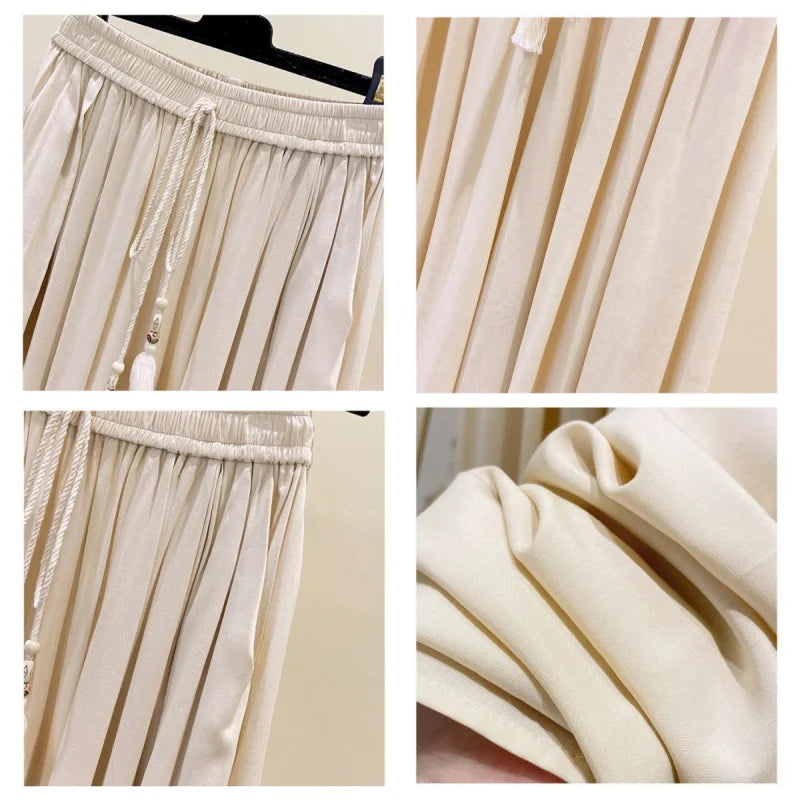 Summer Women Pants Large Size 8XL 150KG Silk Cotton Wide-leg Thin Ethnic Elastic High Waist Calf-Length Casual Female Trousers