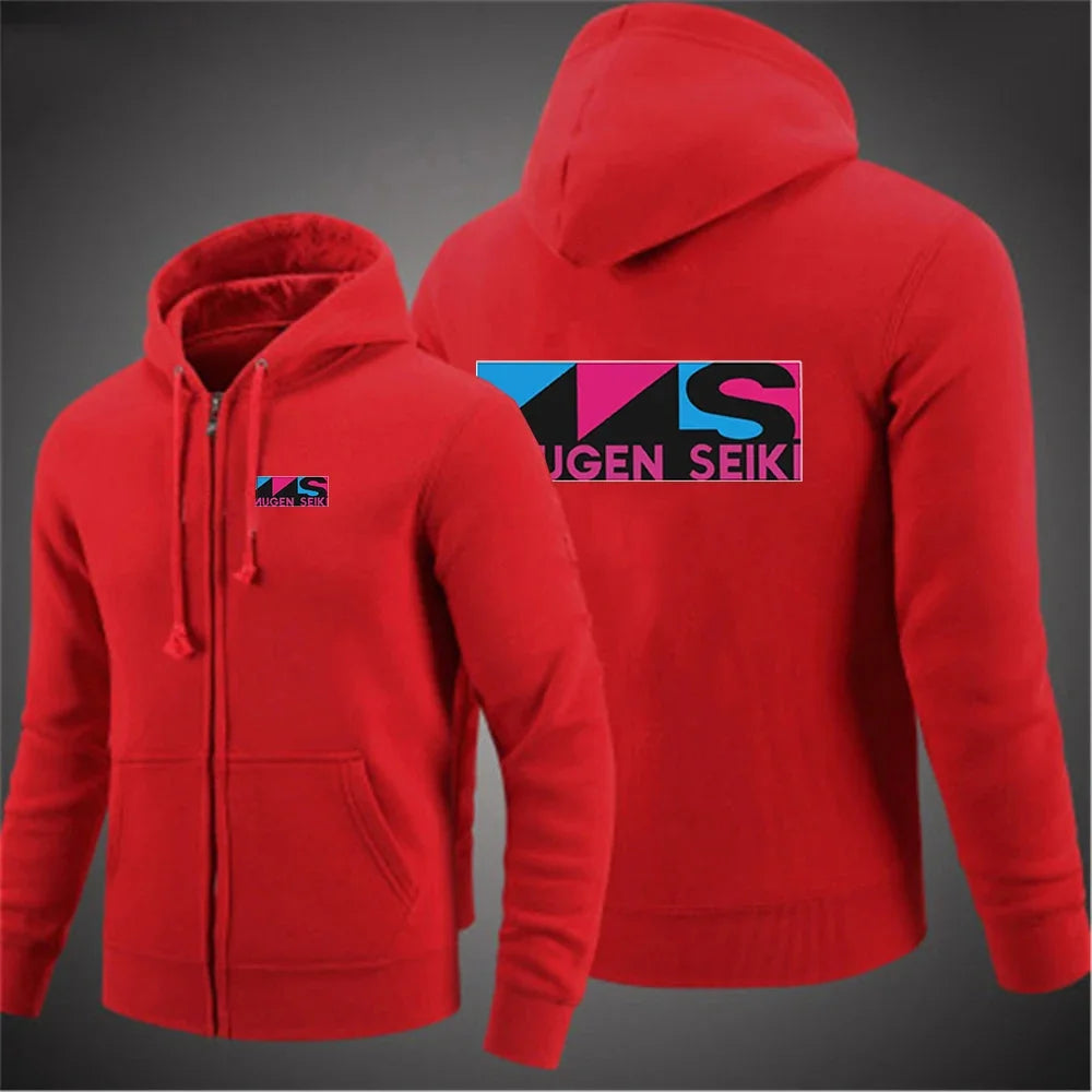 2025 Solid Color Hoodie Spring and Autumn Comfortable Jacket Men's Mugen Seiki Logo Printed Casual Hoodie Zipper Hoodie