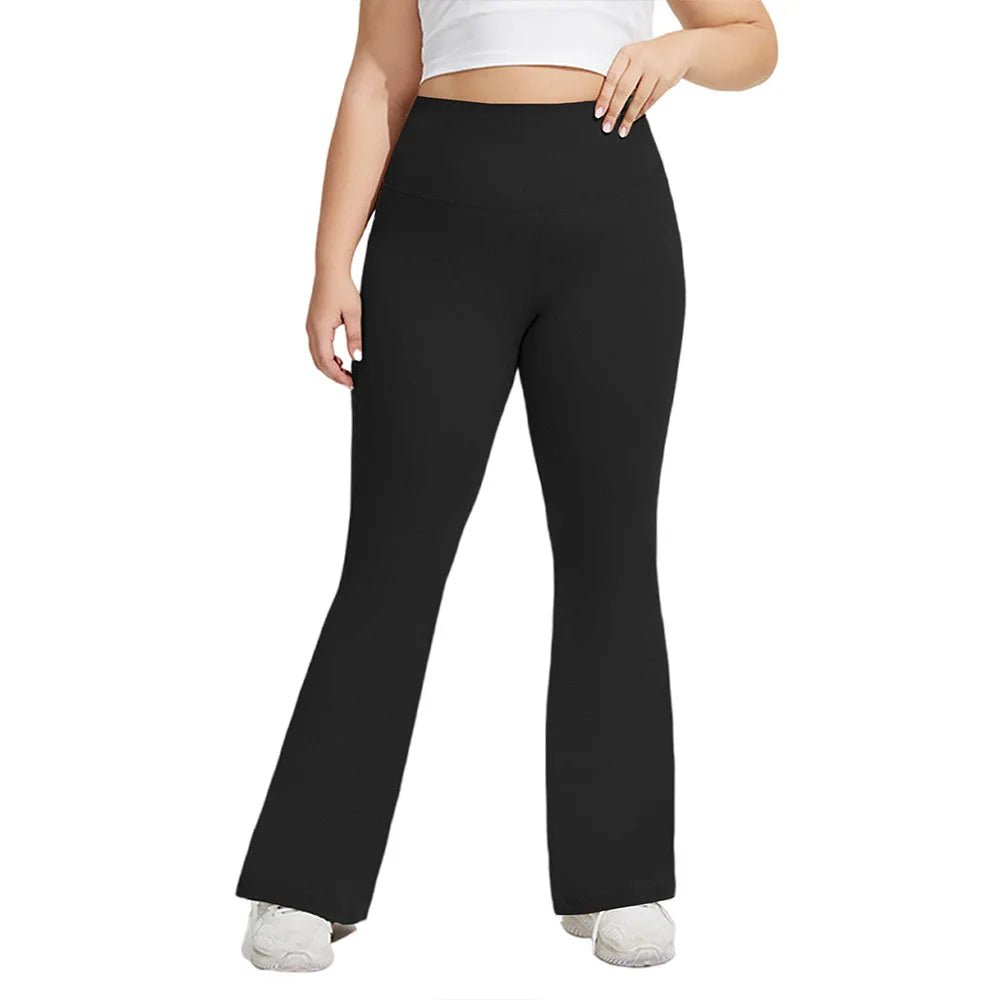 Plus Size Flared Yoga Pants High Waist Tummy Control Wide Leg Elastic Spring Autumn Slim Fitness Leggings