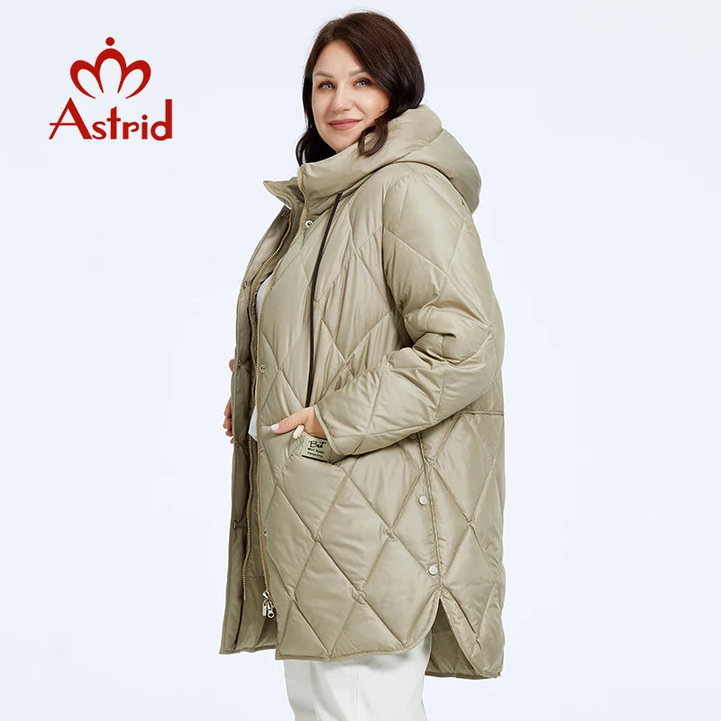 Astrid Women's Winter Jacket 2023 Plus Size Women Parka Long Down Jackets Hooded Diamond Quilted Coat Female Clothing Split Hem