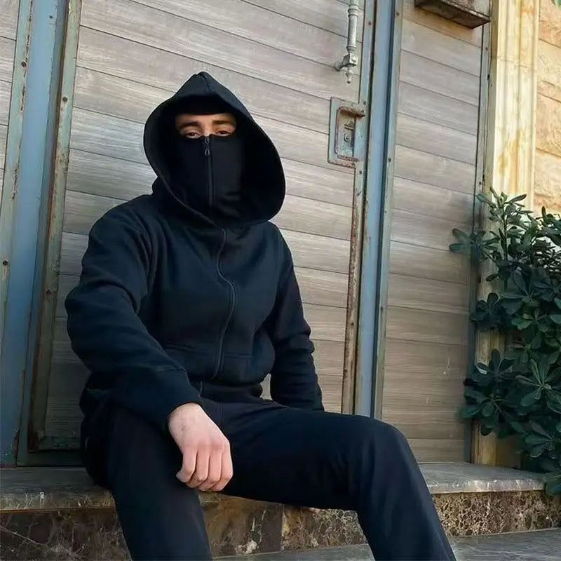 2025 Men Balaclava Y2K Gothic Harajuku Winter New Item Double Hooded Sweatshirt Autumn Men's Hooded Mask Zipper Sportswear Women