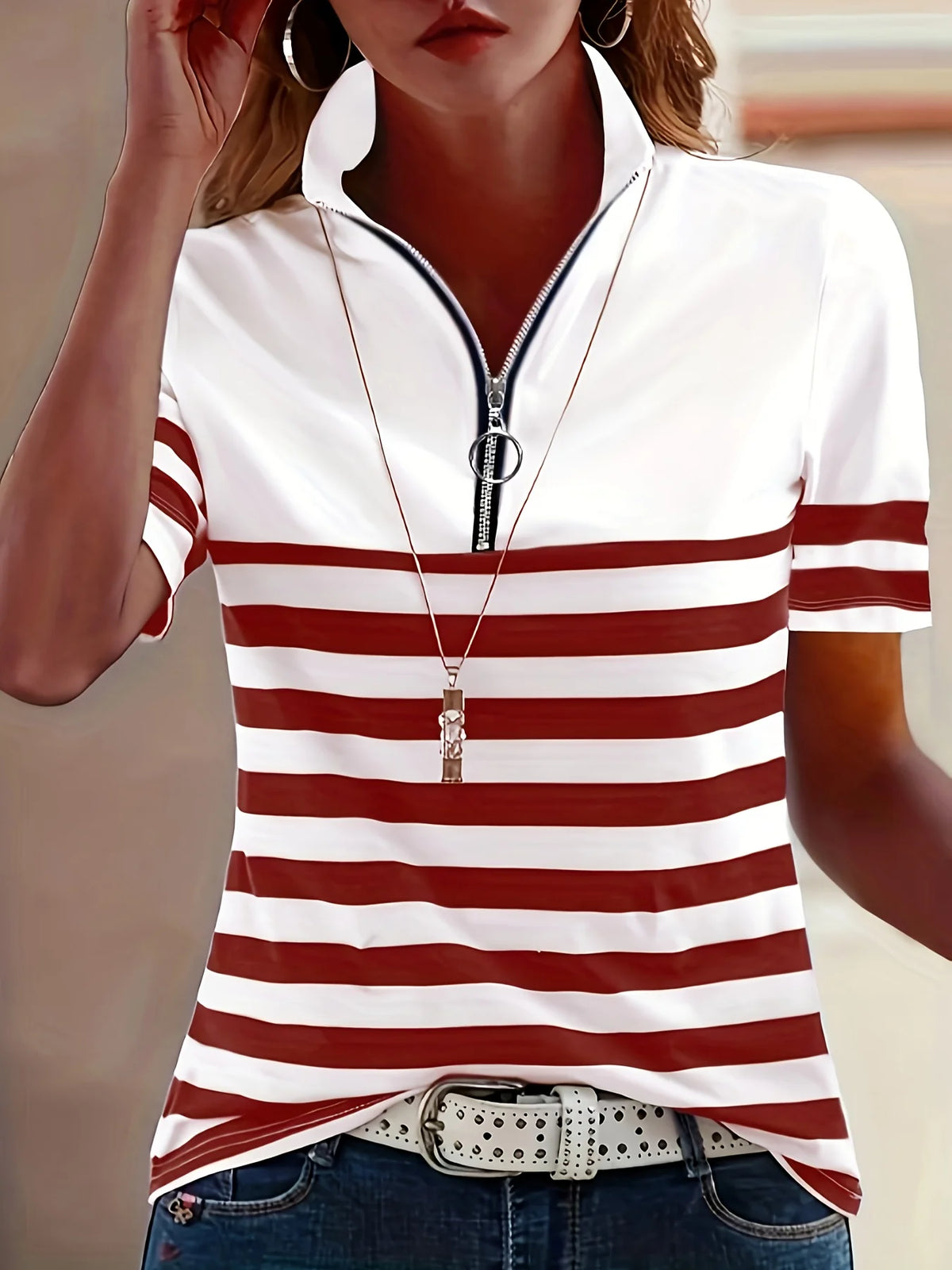 2025 Plus Size New Round Neck Striped T-Shirts For Women In Europe And America For Spring And Summer