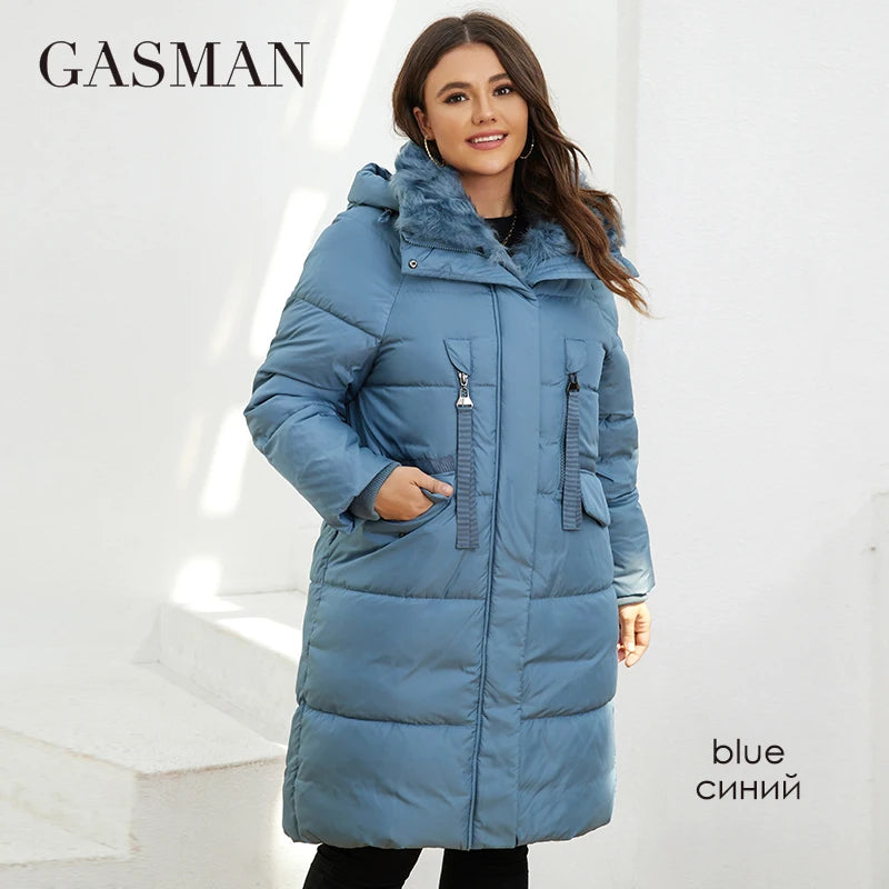 GASMAM Winter Parkas Women Warm Long Classic zipper Lacing Design Pocket Hooded Loose Down Jacket Female Coat LD-21913