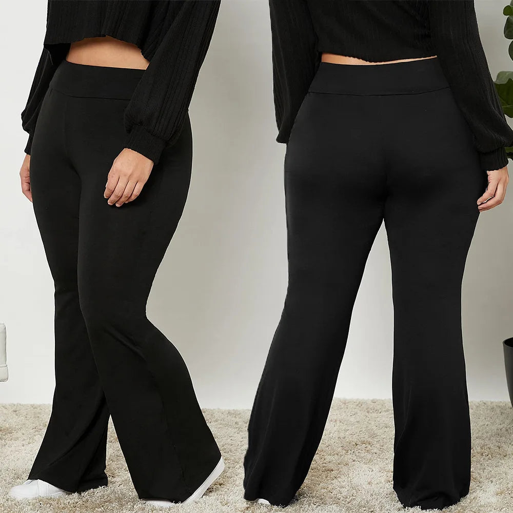 Plus Size Flared Yoga Pants High Waist Tummy Control Wide Leg Elastic Spring Autumn Slim Fitness Leggings