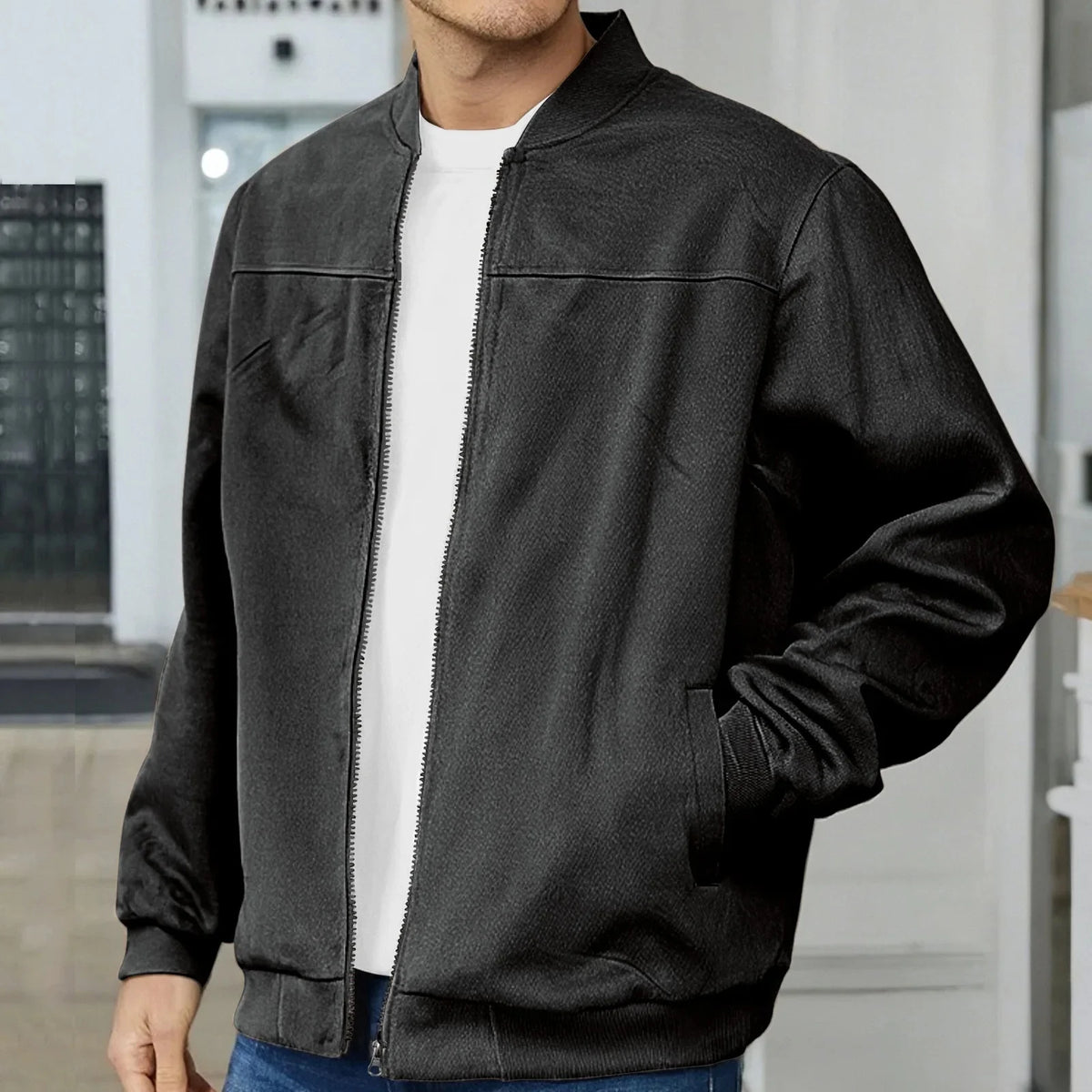 American Style Men's Suede Jacket Zipper Long Sleeve Casual Outerwear Spring Autumn Fashionable Open Cardigan Coat