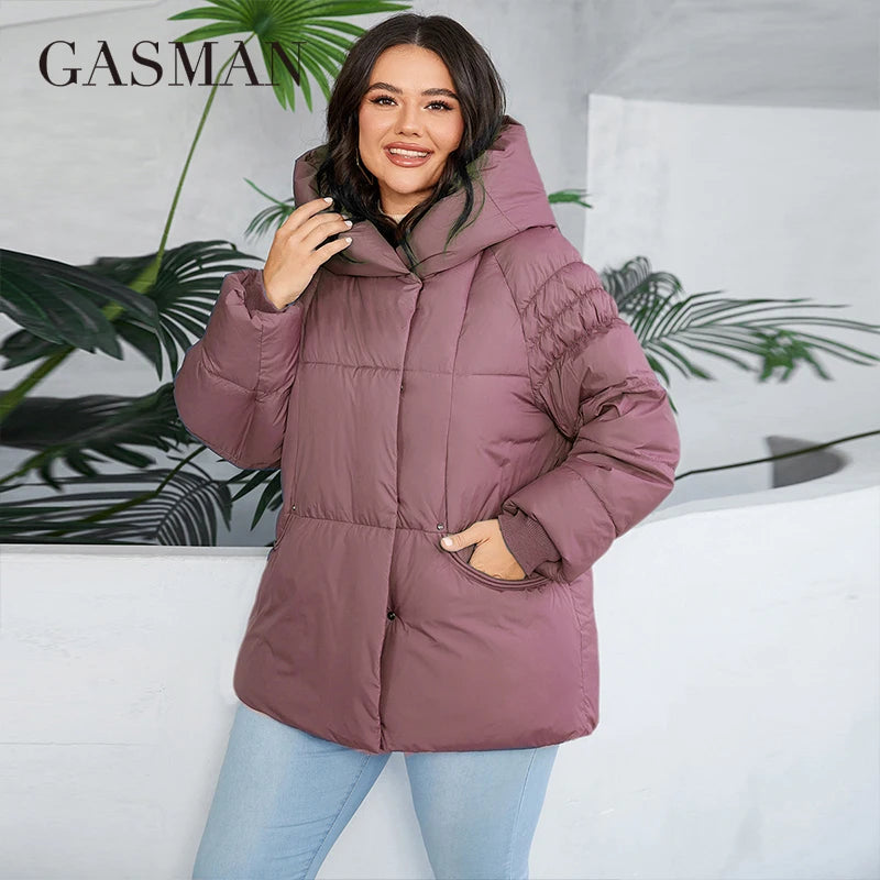 GASMAN 2024 Fashion Down Jacket Women Plus Size Short Casual Hooded Big Pocket Parkas Female multicolor Coat Outwear 88595