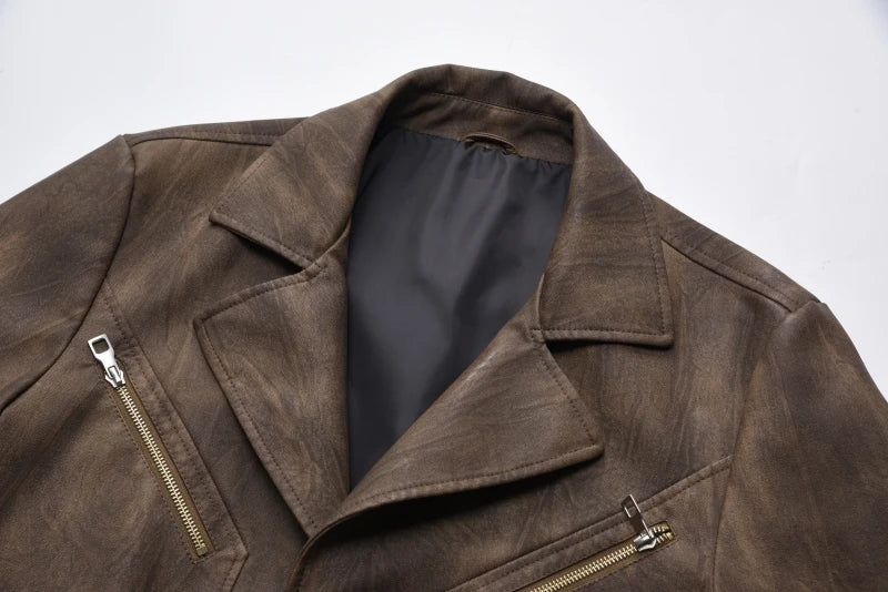 Mid-Length Leather Jacket Man Fashion Turndown Collar Outdoor Camping Windproof Coat Casual Daily Style Autumn Winter Clothing