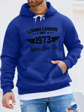 Men's autumn and winter casual fashion loose hoodie retro 1973 letter pattern printed long sleeved warm pullover sweater
