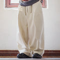 Maden Men‘s Vintage Harem Pants 100% Cotton Khaki Casual Drawstring Trousers Loose Fit Elastic Waist Pants for Spring/Autumn