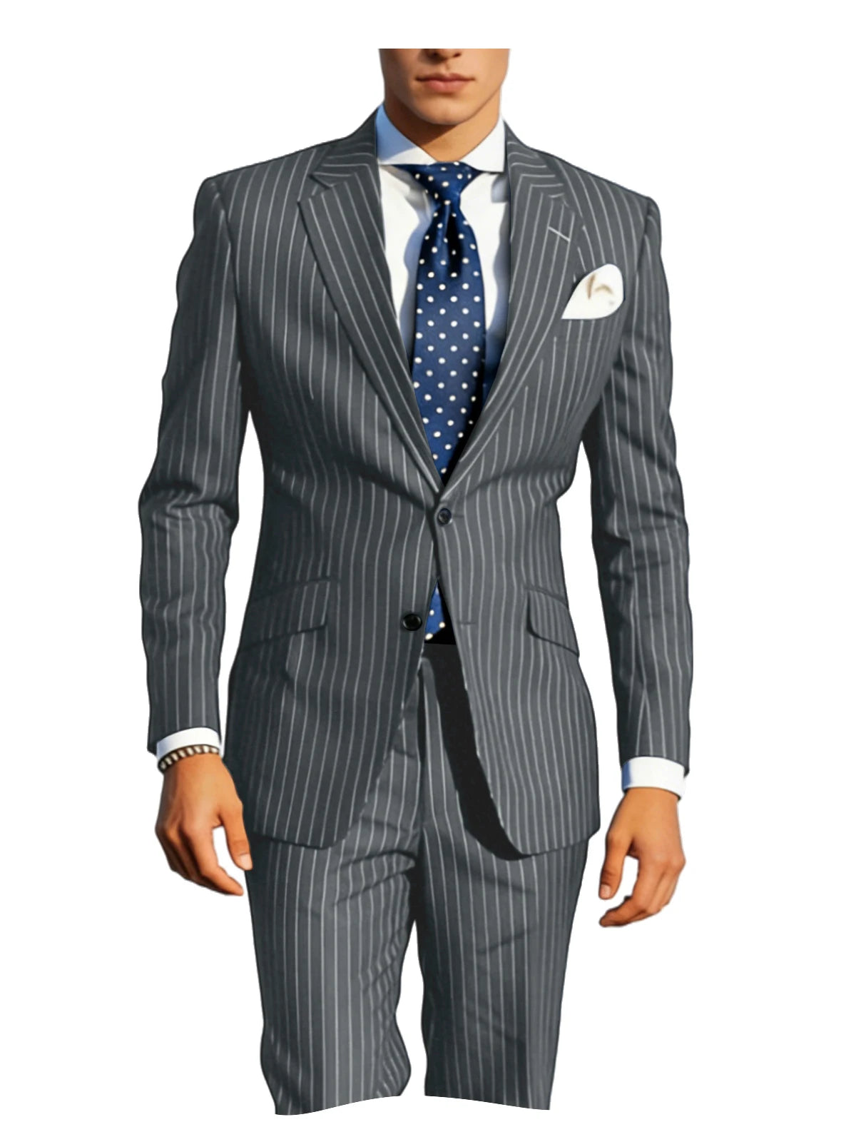 Men's Classic Stripe Suits 2 Piece ( Blazer+Pants ) Notch Lapel 2 Buttons Slim Fit Jacket & Trousers for Business Casual Wedding