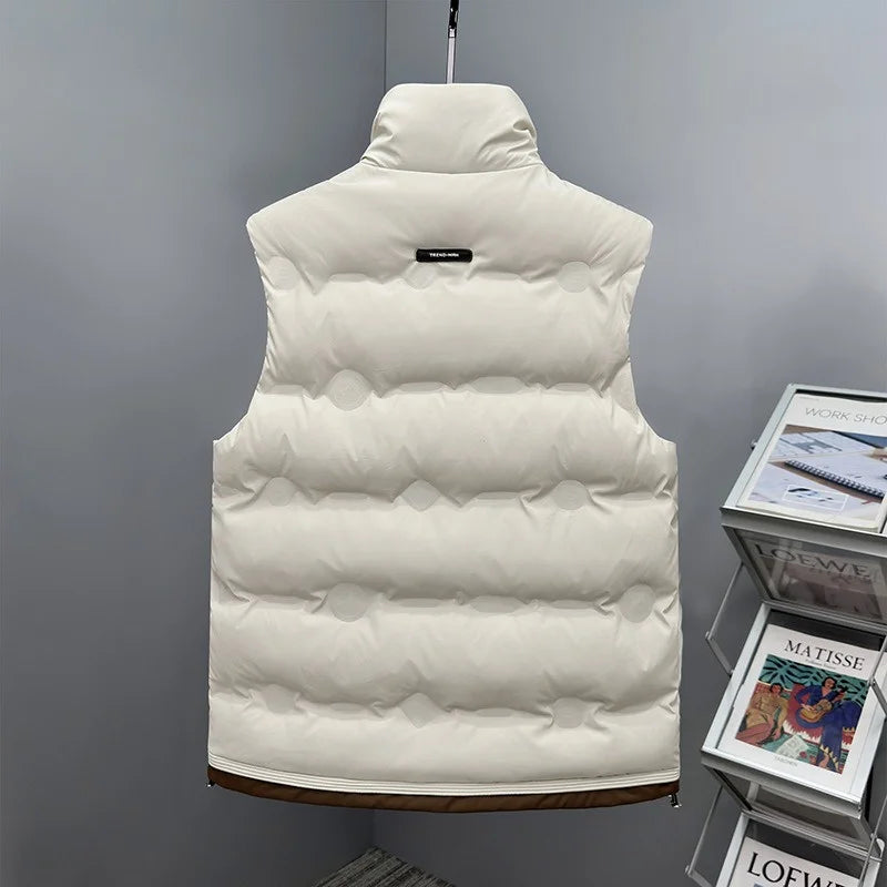New Men's Stand Collar Vest Solid Color Sleeveless Jacket Autumn Winter Casual Waistcoat Bodywarmer Plus Size Outdoor Wear