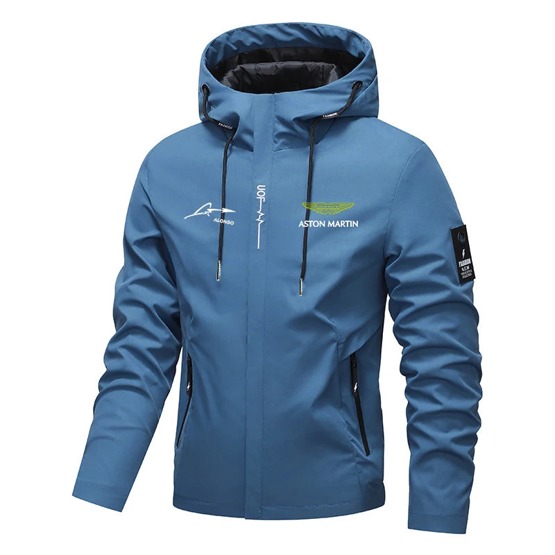 Aston Martin Men's Hooded Windbreaker, Outdoor Windproof Racing-style Zip Jacket 2026 New Style