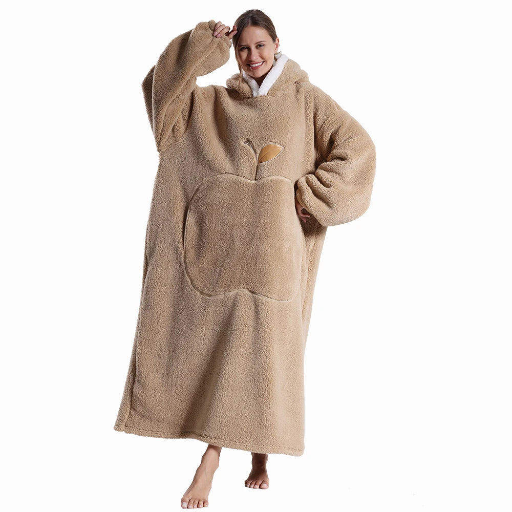 Winter Super Warm Clothes Extra Long Hooded Sweatshirts Women Adult Unsix Wearable Blanket Hoodie Oversize Homewear Clothing