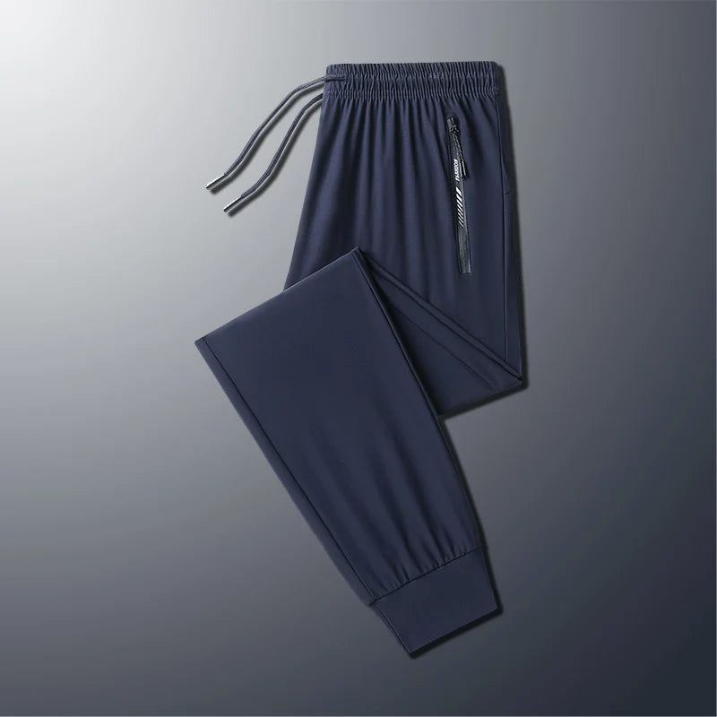 Big Size 9xl 8xl Men's Summer Pantsice Silk Elastic Waist Straight Leg Quick Dry Plus Stretch 6xl 7xl Work Outdoor Trouser Male