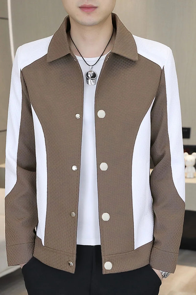 Men's Casual Lapel Jacket 2025 Spring Autumn Fashion Trend Color Matching Top Youth Handsome Boutique Coat