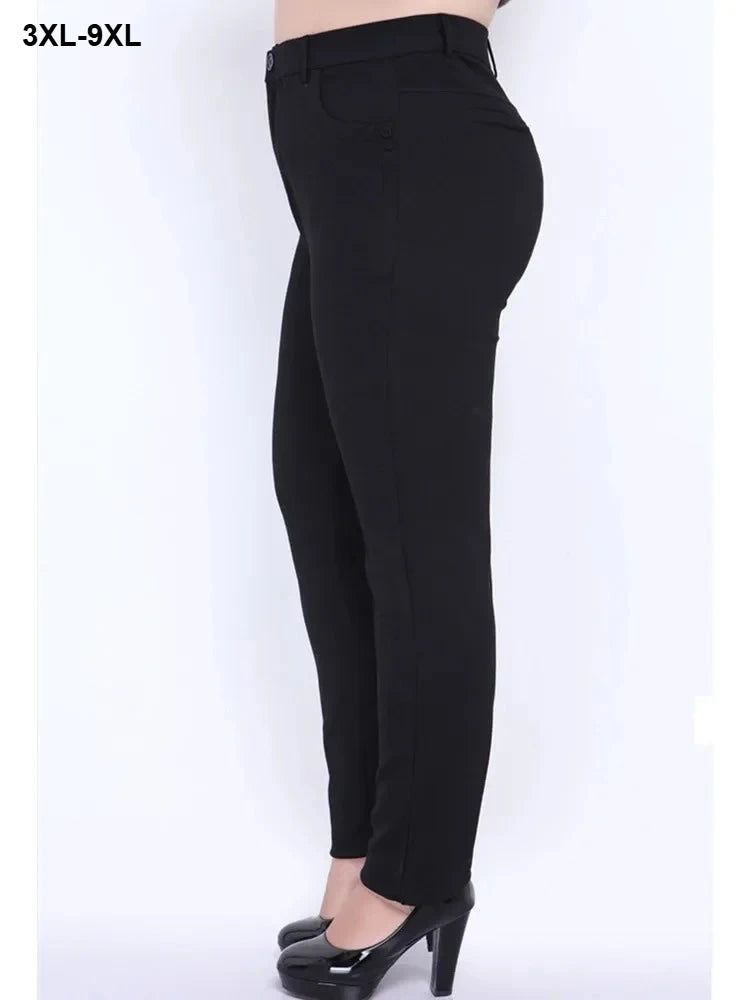 Women Black Pants 9XL 8XL Plus Size Slim Fit High Waist 140KG Thick Elastic Office Lady Pencil Trousers Female Large Clothes