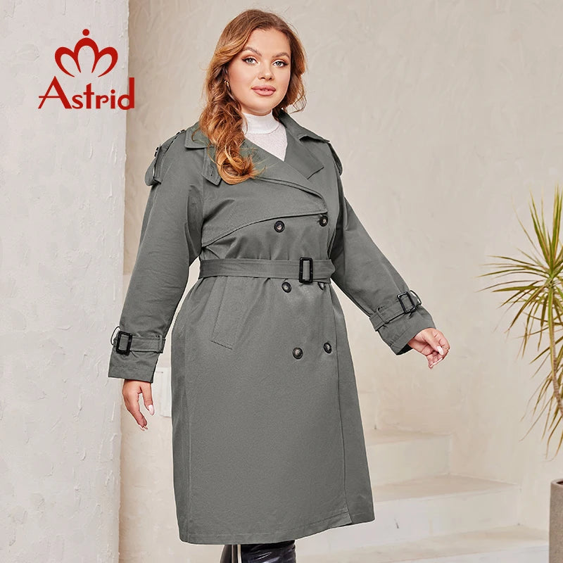 Astrid 2024 Spring Autumn Long Women's Trench Coat Plus Size Windbreaker Double-Breasted Belted Outerwear Overcoat Female Jacket