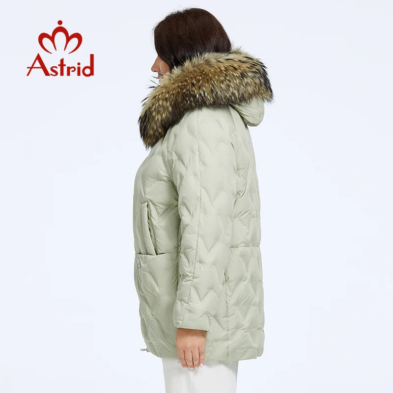 Astrid Women's Jacket Winter 2023 Plus Size Down Jackets Big Fur Collar Hooded Coat Women Parka Embossing Female Clothing 10526