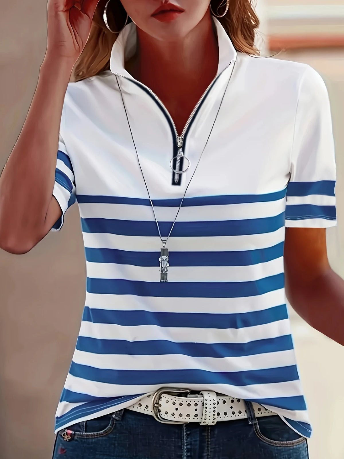 2025 Plus Size New Round Neck Striped T-Shirts For Women In Europe And America For Spring And Summer