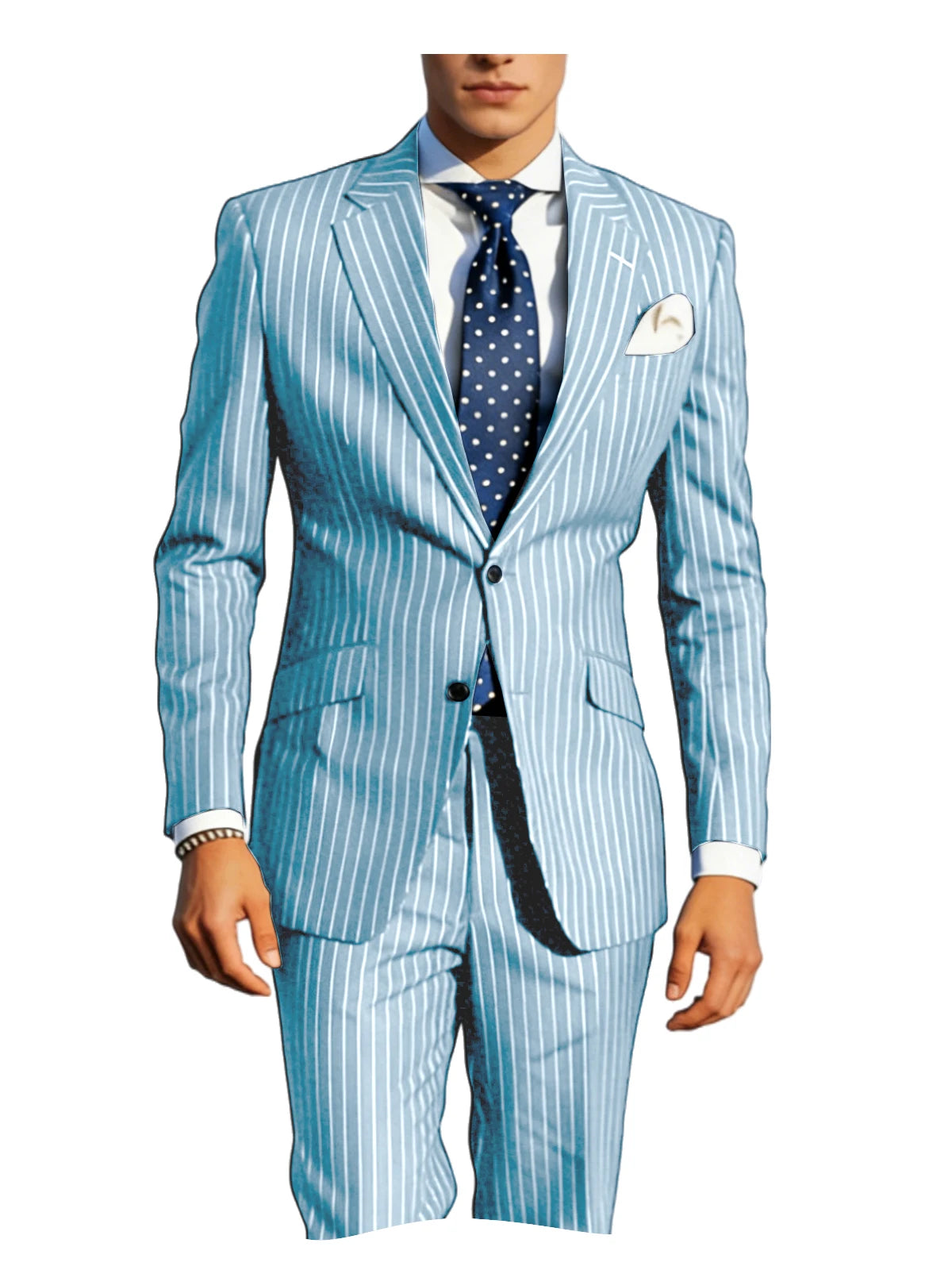 Men's Classic Stripe Suits 2 Piece ( Blazer+Pants ) Notch Lapel 2 Buttons Slim Fit Jacket & Trousers for Business Casual Wedding