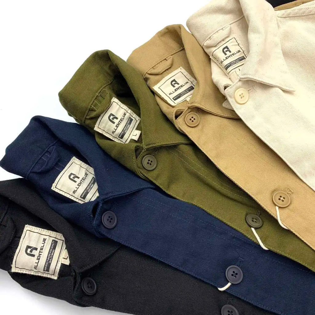 Men's 100% Cotton Work Jacket With Multi-Pocket Autumn Winter Turn-Down Collar American Style Cargo Thin Loose Jackets And Coats