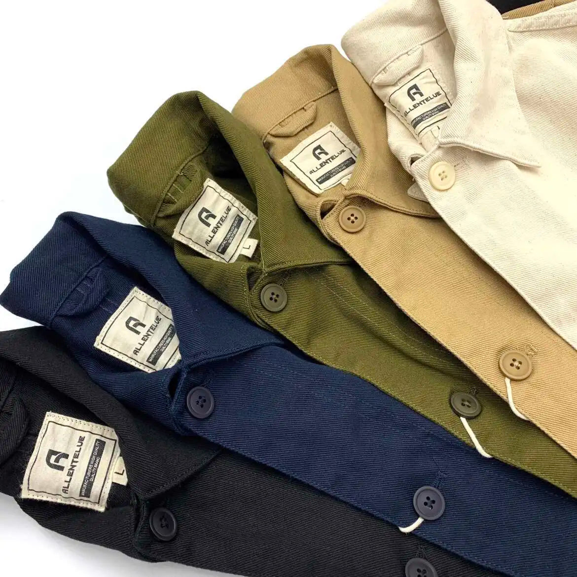 Men's 100% Cotton Work Jacket With Multi-Pocket Autumn Winter Turn-Down Collar American Style Cargo Thin Loose Jackets And Coats