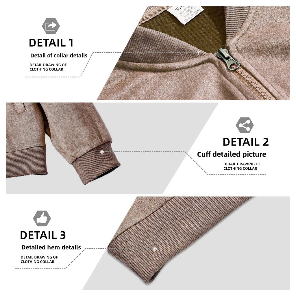 American Style Men's Suede Jacket Zipper Long Sleeve Casual Outerwear Spring Autumn Fashionable Open Cardigan Coat