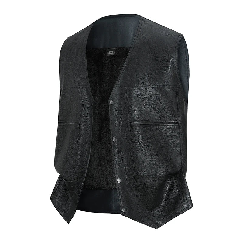 Popular Middle-aged and Elderly Men's Fur Vest Autumn Winter Warm Fashionable Men's Jacket Multi Pocket Sleeveless Leather Vest