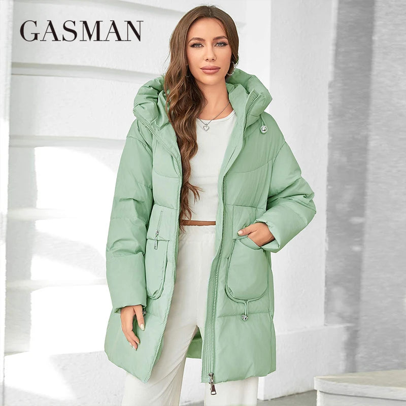 GASMAN 2023 Fashion Hooded Parkas Women's Plus Size Casual Hooded Pocket Women Down Jacket Female Coat Outwear 83367