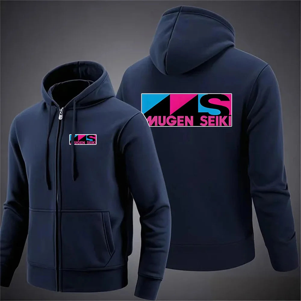 2025 Solid Color Hoodie Spring and Autumn Comfortable Jacket Men's Mugen Seiki Logo Printed Casual Hoodie Zipper Hoodie