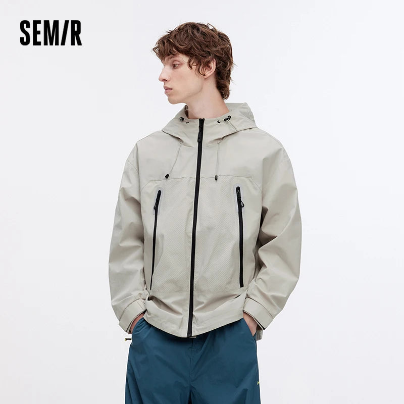Semir Jacket Men Outdoor Sport Loose Hooded Patchwork Mesh 2025 Autumn Textured Top Menswear Clothing Jackets