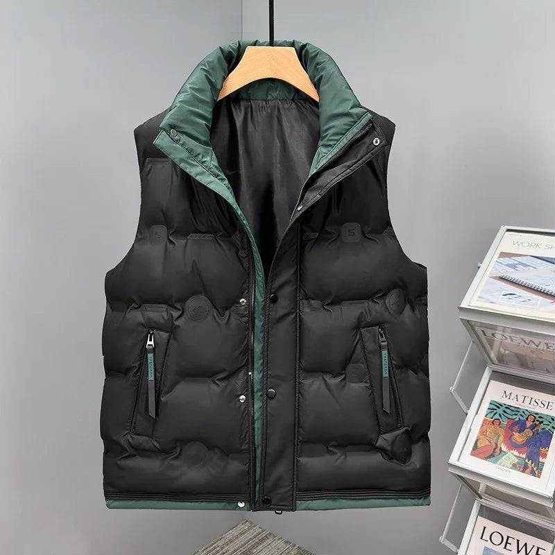 New Men's Stand Collar Vest Solid Color Sleeveless Jacket Autumn Winter Casual Waistcoat Bodywarmer Plus Size Outdoor Wear