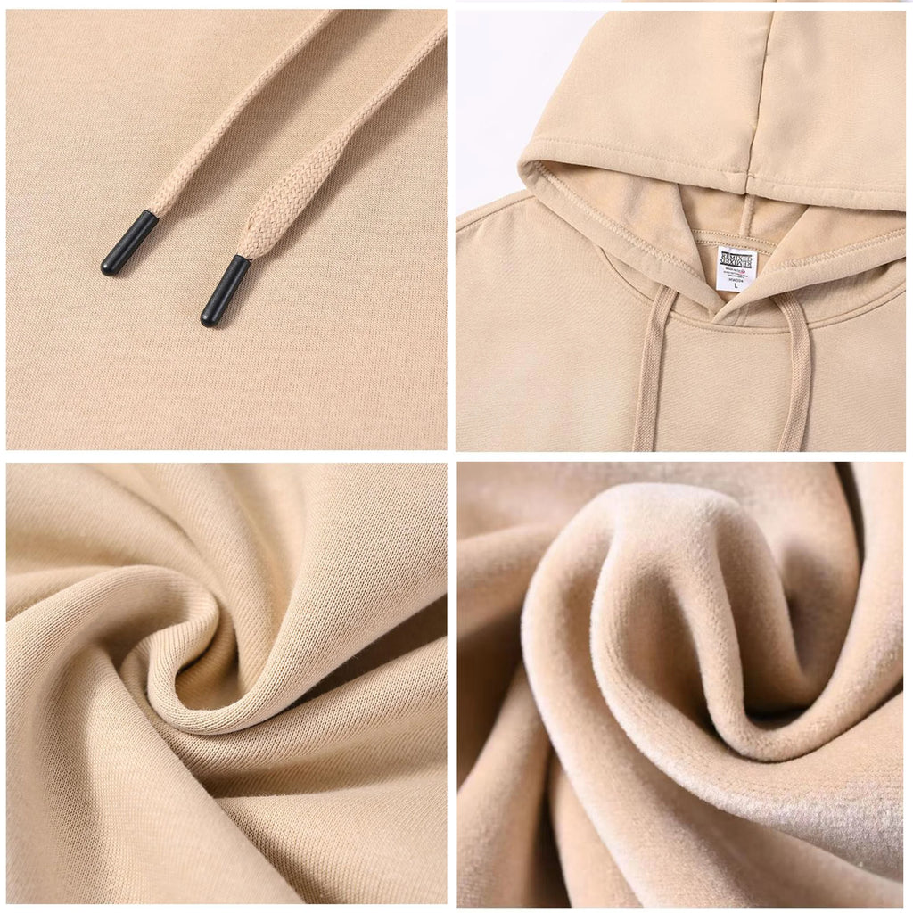 DIY Pattern Custom LOGO 16.9 oz 480 g/m² Heavy Cotton Plus Velvet Hooded Sweater Men's Thick Black Polar Fleece Pullover
