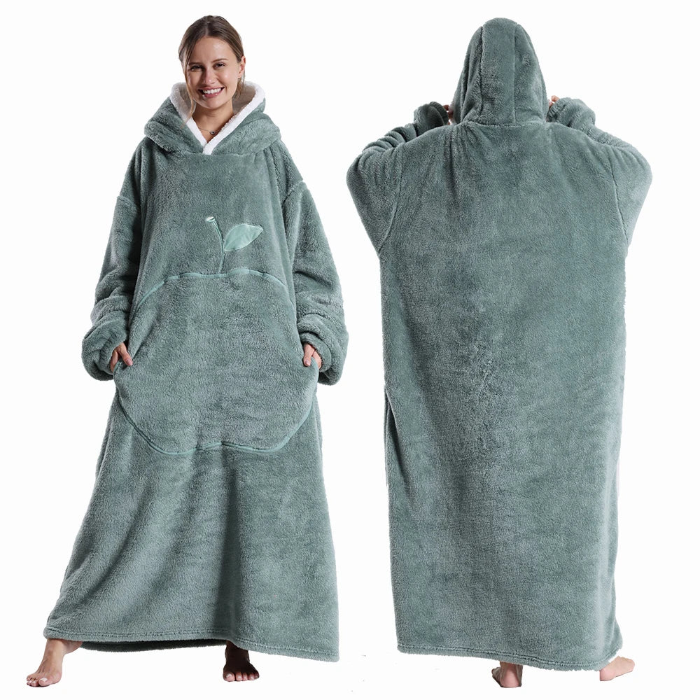 Winter Super Warm Clothes Extra Long Hooded Sweatshirts Women Adult Unsix Wearable Blanket Hoodie Oversize Homewear Clothing