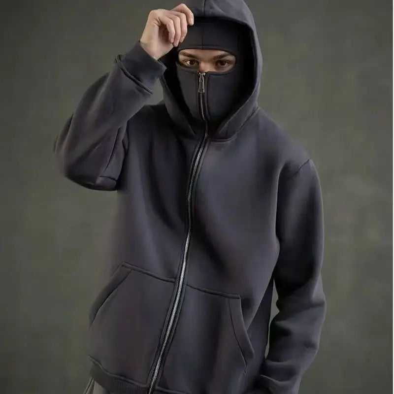 2025 Men Balaclava Y2K Gothic Harajuku Winter New Item Double Hooded Sweatshirt Autumn Men's Hooded Mask Zipper Sportswear Women