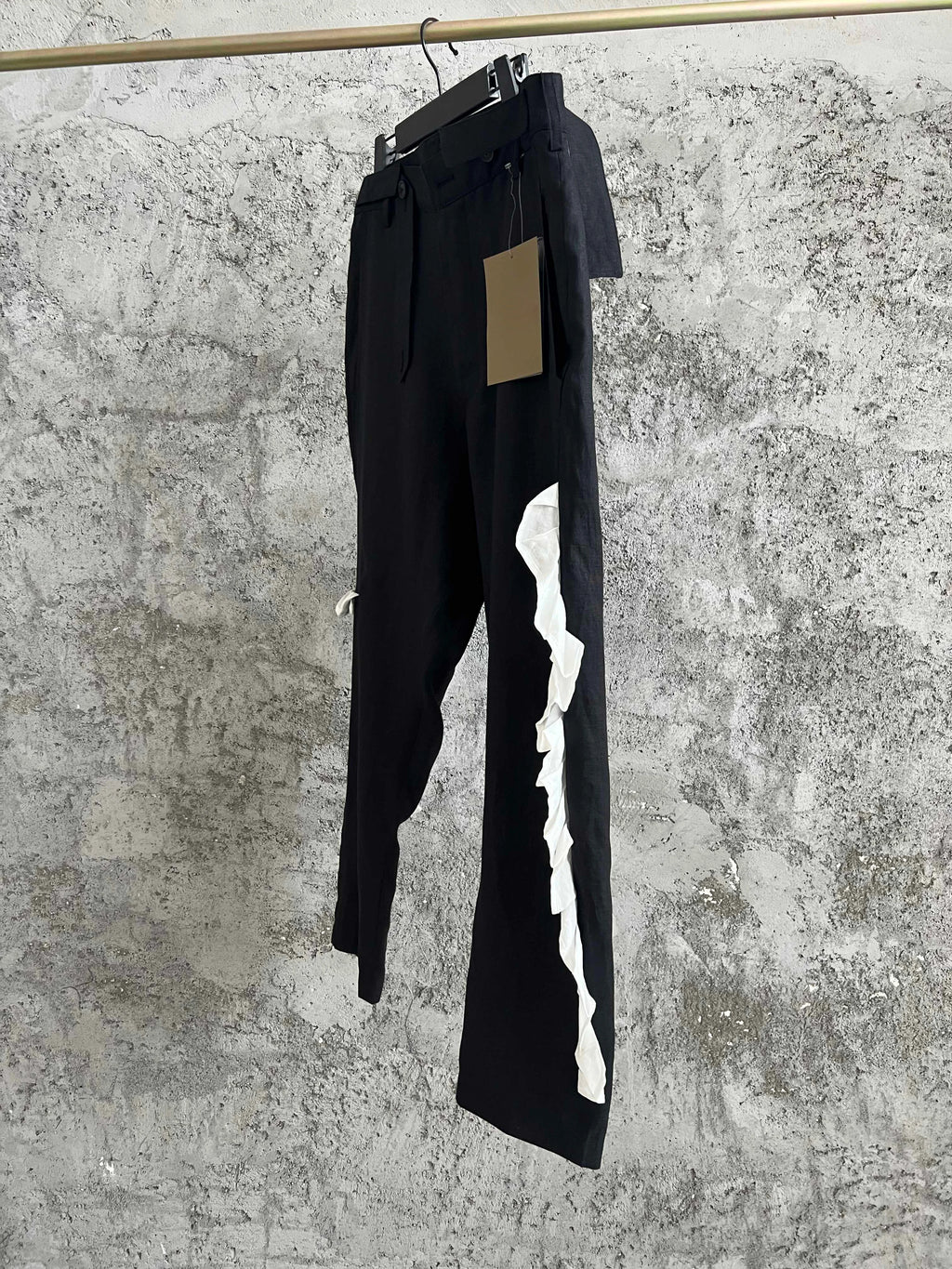TOP-YAMAMOTO original dark design sense white patchwork linen casual pants asymmetrical loose long pants