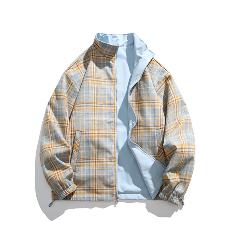 Una Reta Harajuku Jacket Men Autumn New Hip hop Double Sided Wear Coat Streetwear Casual Plaid Loose Jackets Man