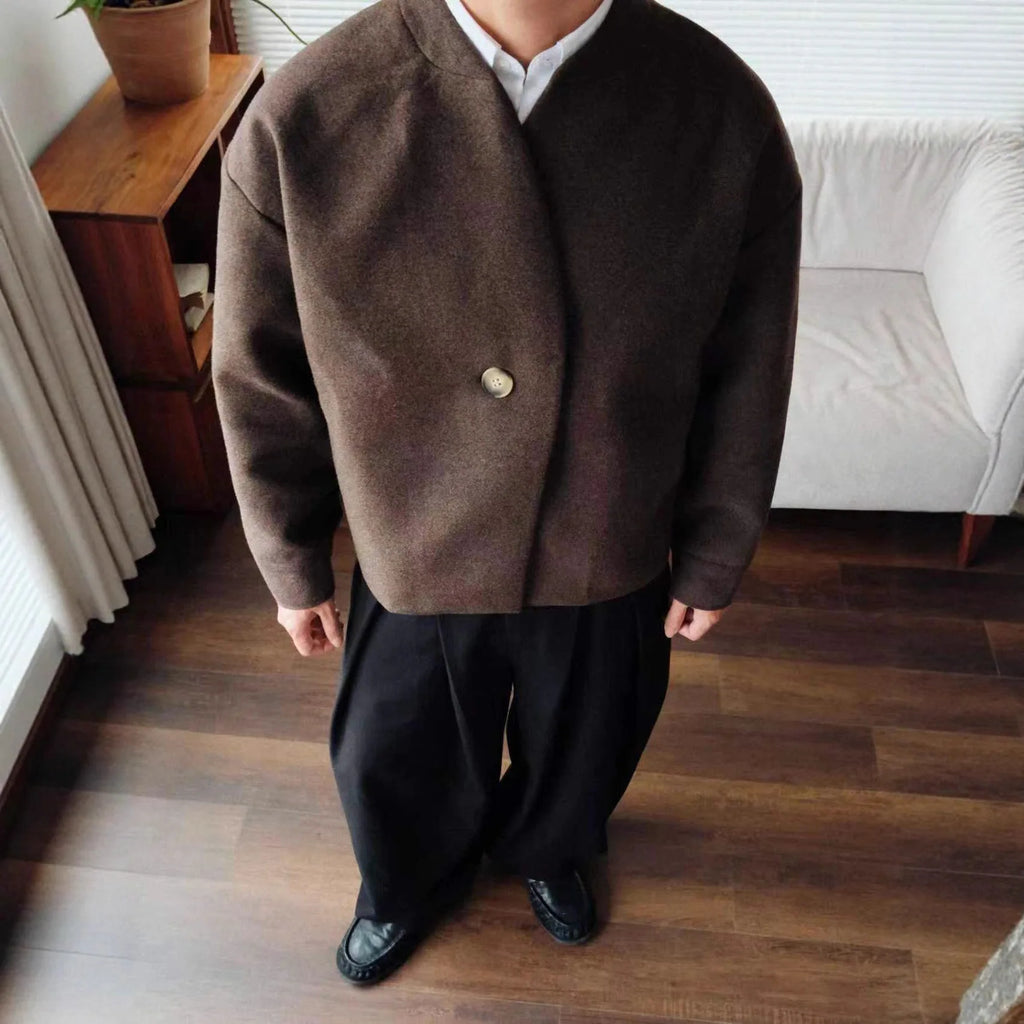 Autumn 2025 Men's Fashion Streetwear Long Sleeve Open Cardigan Sweater without Collar Knitted Outerwear Harajuku Style Regula...