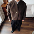 Autumn 2025 Men's Fashion Streetwear Long Sleeve Open Cardigan Sweater without Collar Knitted Outerwear Harajuku Style Regula...