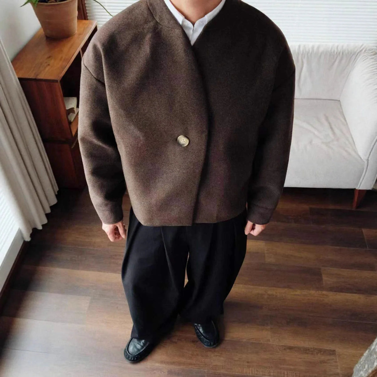 Autumn 2025 Men's Fashion Streetwear Long Sleeve Open Cardigan Sweater without Collar Knitted Outerwear Harajuku Style Regula...