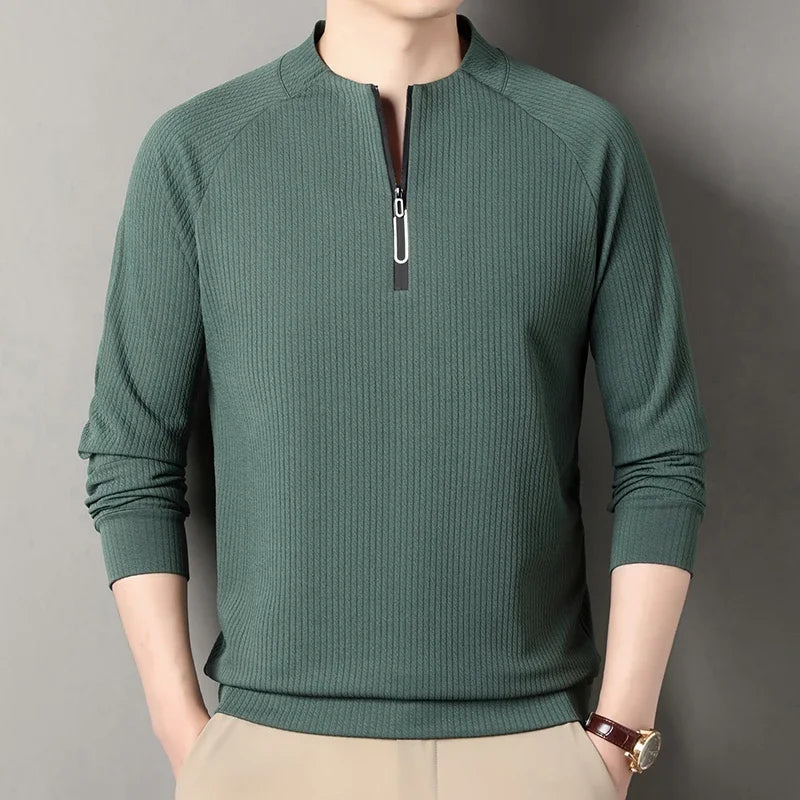Autumn and Winter Men's Velvet Hoodie Long Sleeve Zipper T-shirt Solid Color Fashion Casual Versatile Top