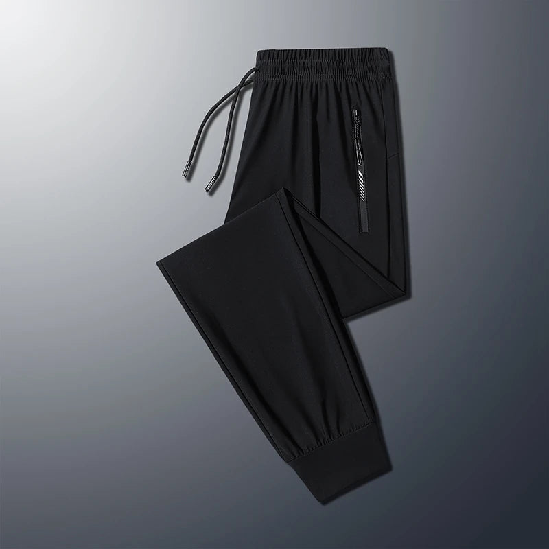 Big Size 9xl 8xl Men's Summer Pantsice Silk Elastic Waist Straight Leg Quick Dry Plus Stretch 6xl 7xl Work Outdoor Trouser Male