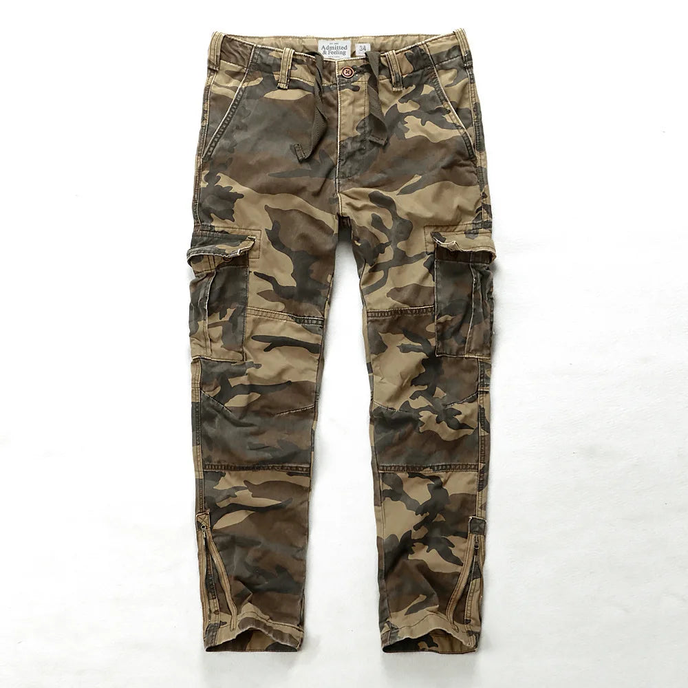 Four Seasons New American Retro Men's Sports Pants Camouflage Cotton Wash Water Men's Pants Loose Straight Work Pants A002