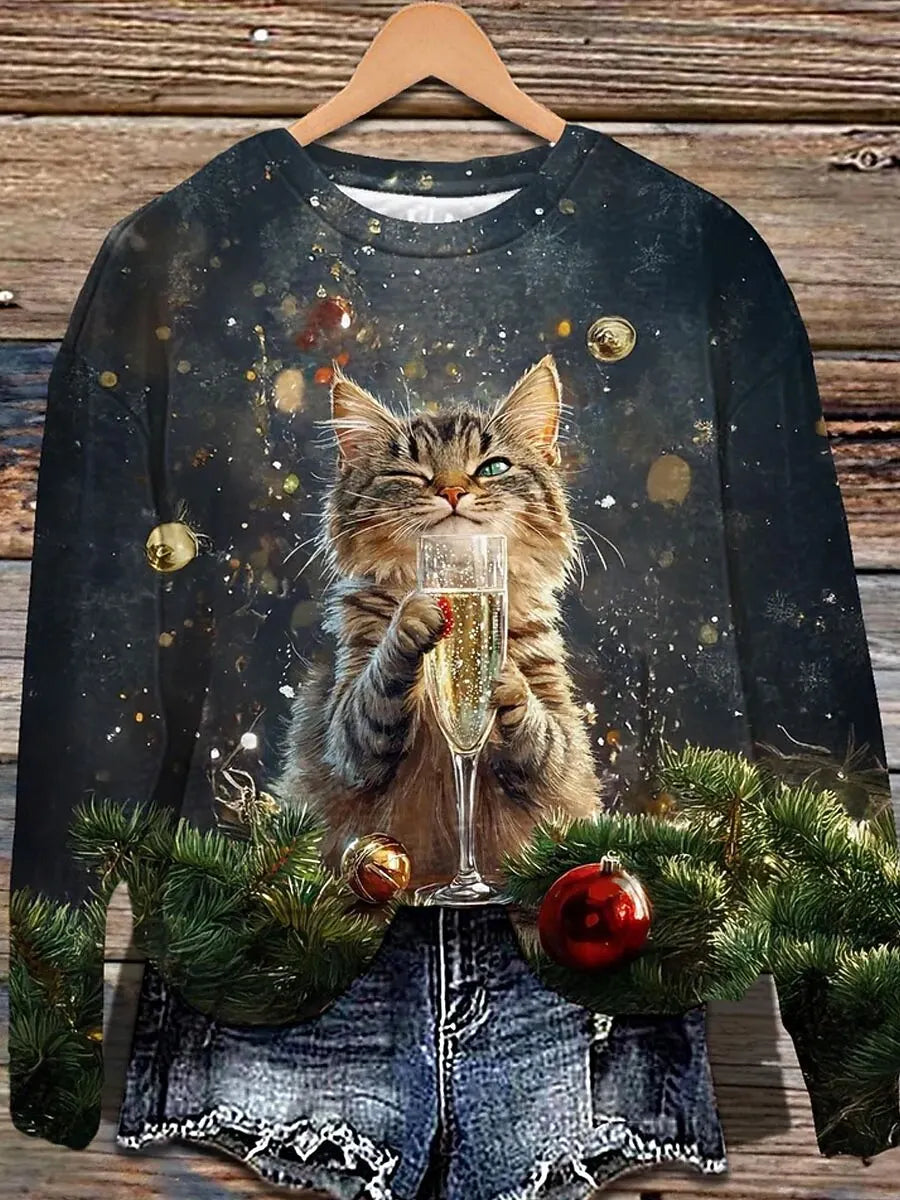 Women's Sweatshirts Graphic Animal Christmas Casual Long Sleeve Crew Neck Regular Tops Home Street Dailywear Print Fall Winter