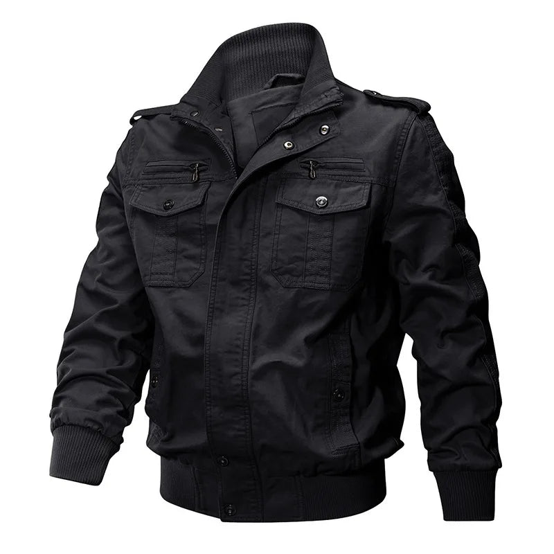 Autumn New Fashion Men’s Plus Size Solid Color  Stand Collar Multi Pocket Outdoor Jacket Male Simple Basic Coats Clothes Tops