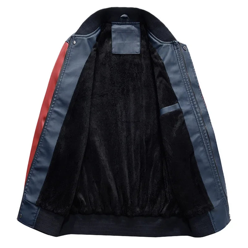 Spring Autumn New Men's Baseball Jacket Fleece Lined PU Leather Biker Coat Casual Loose Fit Fashionable Youth Outerwear