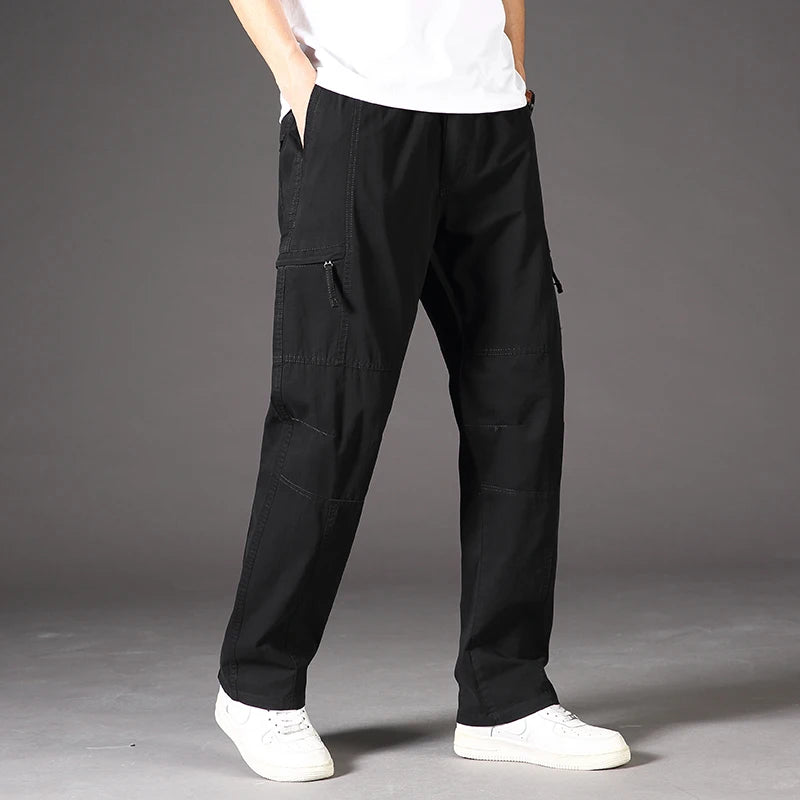 Classic Man Casual Cargo Pants Zipper Pockets Big and Tall Sports Outdoor Outfits Khaki Grey Men's Trousers
