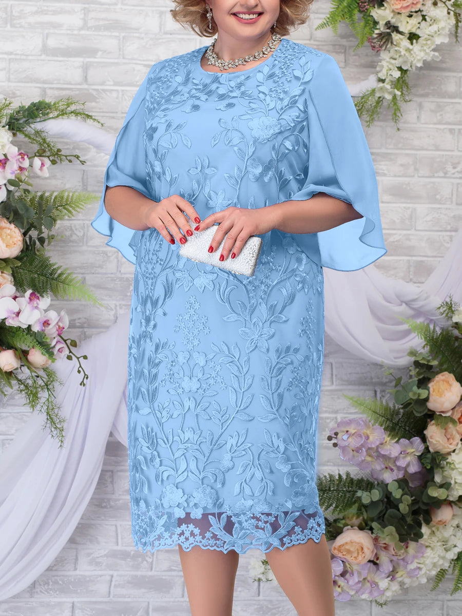 Plus Size Mother Dress Woman Summer Emboridery Floral Wedding Guest Bridesmaid Party Dresses Slim Curvy Women Clothing